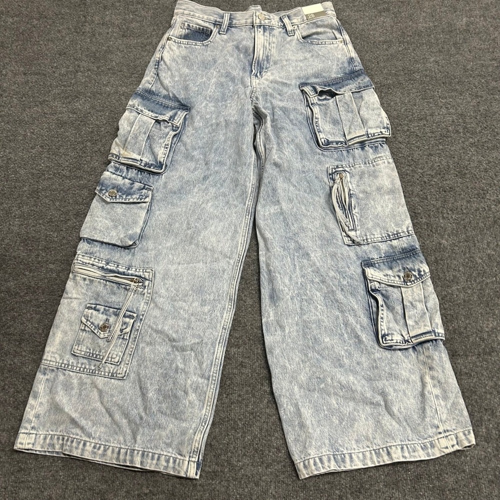 Gap Cargo Jeans Womens Size 28 Light Acid Wash Wide Leg Cotton Utility Denim